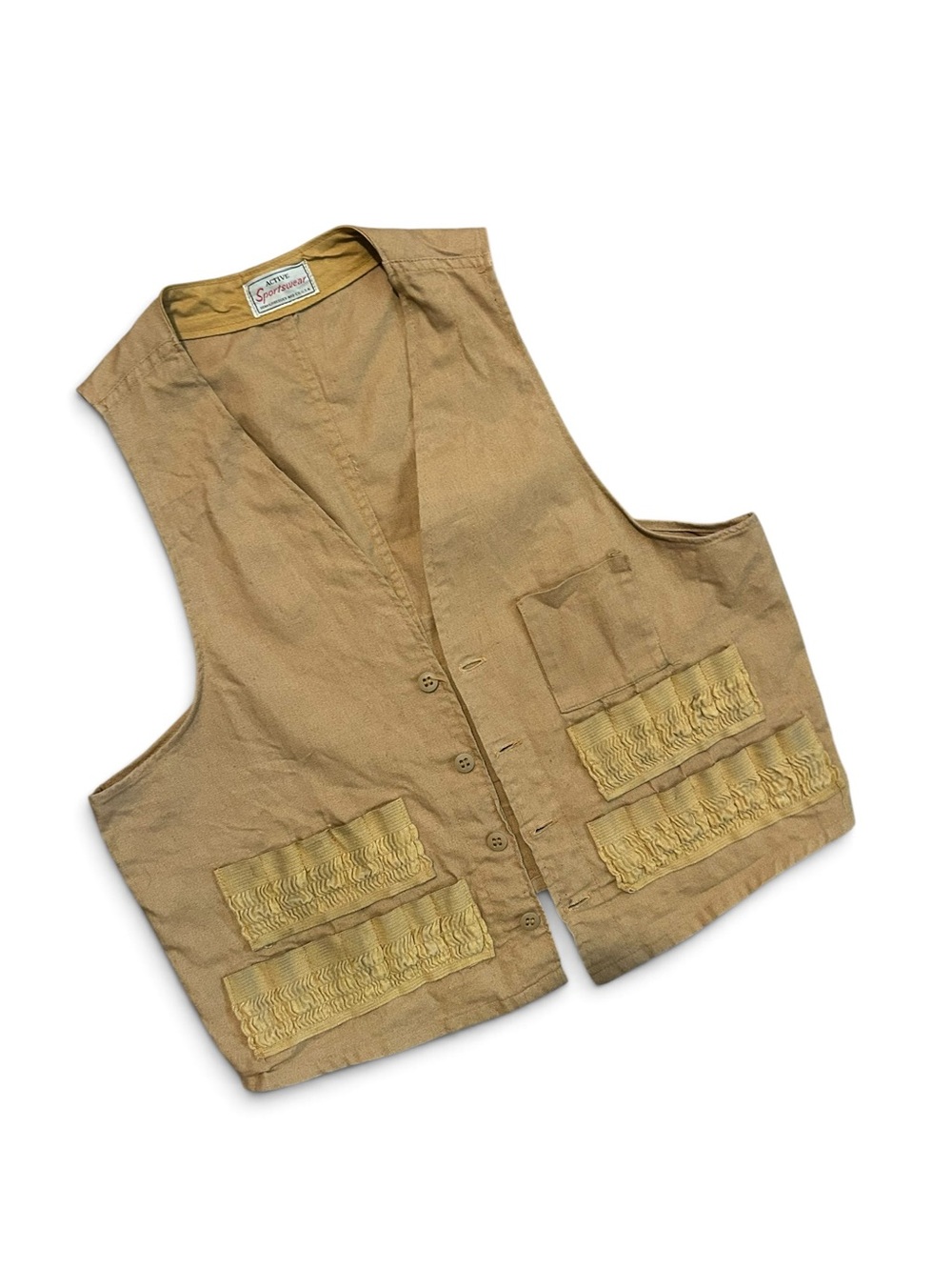 1960s SEARS ROEBUCK Vintage Tan Utility Vest with Pocket Details L XL